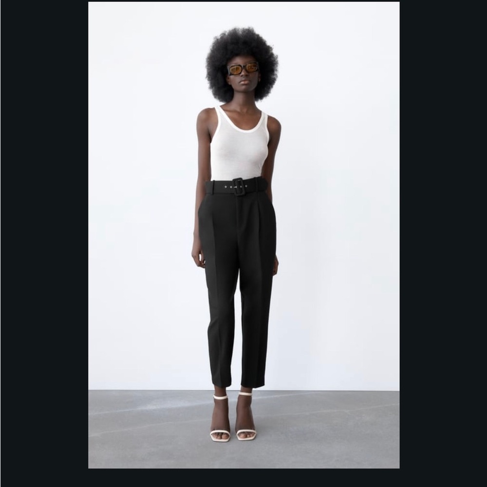 Zara black pants with fabric covered belt
